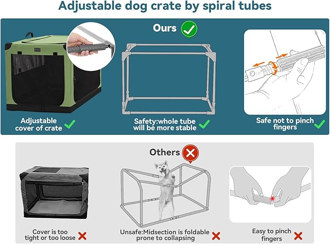 PETSFIT Collapsible Dog Crate, with Patented Adjustable Fabric Cover, Chewproof & Lockable Mesh Doors, Waterproof Base Soft Sided Kennel Green 40 Inch