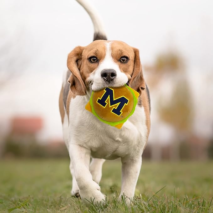 NCAA Michigan Wolverines Cheeseburger Plush Dog & CAT Squeak Toy- Cutest Stadium Hamburger Snack Plush Toy for Dogs & Cats with Inner Squeaker & Beautiful Football/Basketball Team Name/Logo