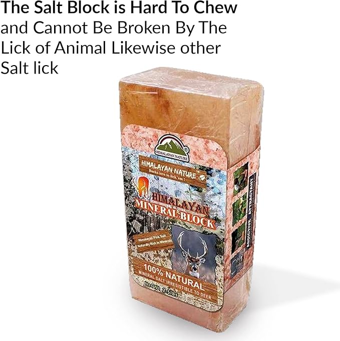 100% Natural Himalayan Rock Deer Salt Licking Block - Animal Licking Mineral Salt Block, Natural Feed Salts Bricks For Deer and Livestock Animals - 5 Lbs, 2x4x8 inch, Pack of 1