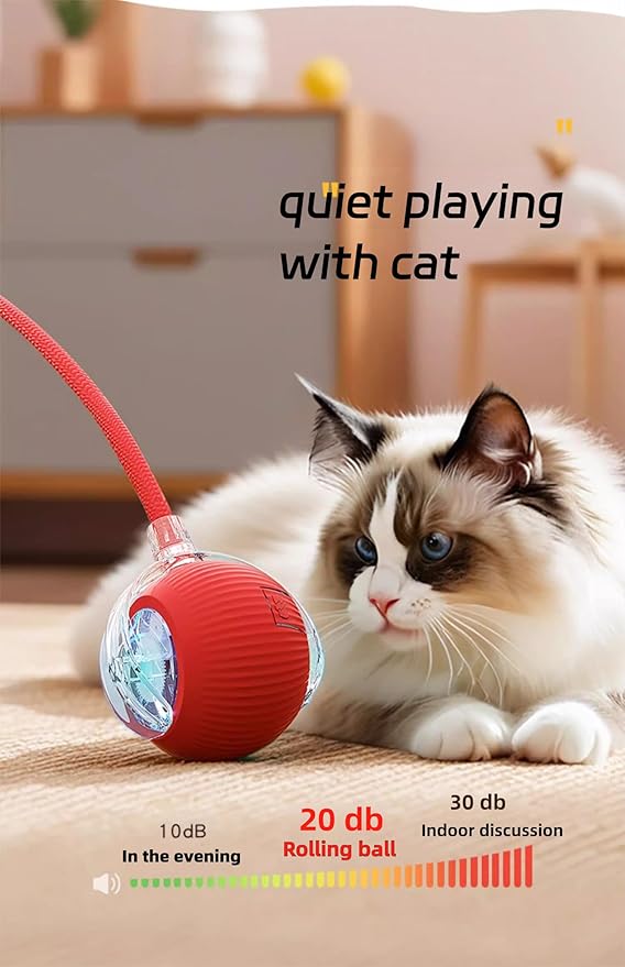 Interactive Cat Toy Rolling Ball with Tail Rope for Indoor Cats, Electric 360° Smart Automatic Moving Dog Toy to Keep Them Busy, Peppy Pet Snappy Tail Cat Toy