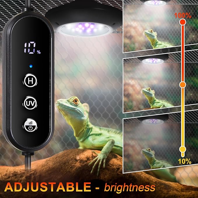 LED UVB Light for Reptiles, 8W UVA UVB Lamp – Timer Switch, Adjustable Brightness, Ferguson Zones 1-4, Energy-Efficient, UVI Lamp for Bearded Dragons, Chameleon, Lizard, Snake, Gecko – Silver