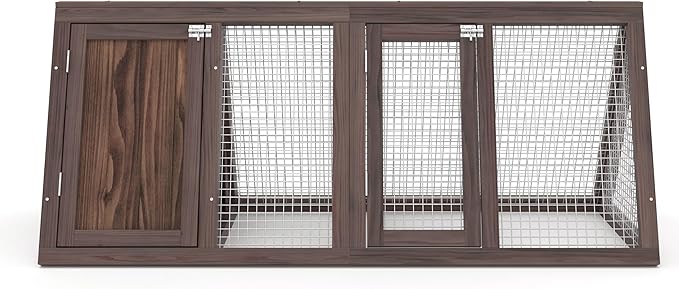 Rabbit Hutch, Small Chicken Coop Outdoor A-Frame Quail Cage with 2 Door & Run Cage Wooden Triangle Quail Hutch with Ventilating Wire Poultry Hutch for Small Animal (Brown)