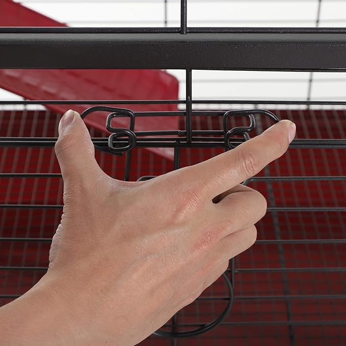 PawHut 41" L Small Animal Cage Rabbit Hutch Ferret Pet Play House with Feeder, Rolling Wheels, Platform, Ramp