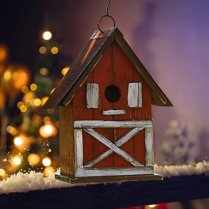 Topadorn Hanging Bird House Outdoor Garden Decorative Wooden Birdhouse