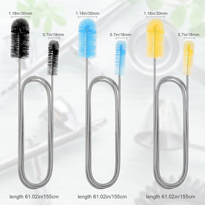 Patelai 3 Pieces Aquarium Filter Hose Brush Stainless Flexible Tube Cleaning Long Brush Double-Ended Bent Pipe Cleaner Steel Spring for Lab Fish Tank Aquarium, 3 Color(61.02 inches)