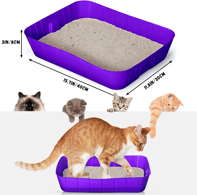 Bokon 25 Pcs Disposable Litter Boxes for Cats Plastic Cat Litter Tray Large Kitten Pan for Kitty Rabbit Guinea Pig Hamster Pets Supplies Travel Home Toilet, 15.7 x 11.8 x 3 Inches (Purple)