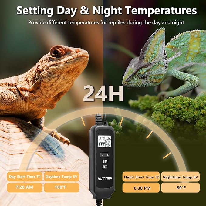 8.5-Inch Day/Night Thermostatic Reptile Heat Lamp with 150W Ceramic Heat Emitter (Non-Light Emitting) - Heat Lamp Temperature Controller for Bearded Dragons, Snakes & Lizard, E26