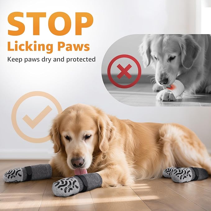 Double Sides Non-Slip Dog Socks to Prevent Licking Paws - Strong Traction for Hardwood Floors, Senior Dogs, Paw Protector, Dog Socks with Grippers - Size Small