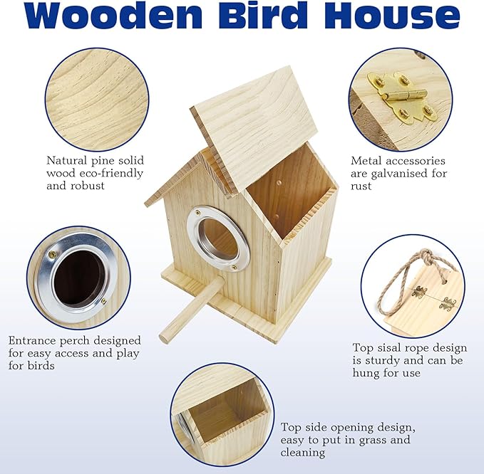 Tfwadmx Wooden Bird House for Outside Hanging Birdhouse Clearance Nests Box Garden Patio DIY Decorative for Wren Swallow Sparrow Hummingbird Finch Throstle (L)