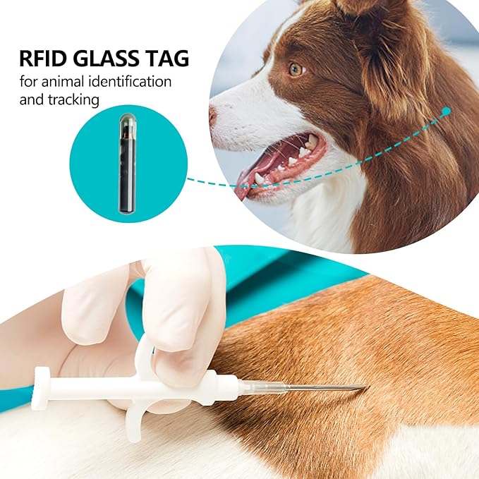 ISO Dog ID Microchip for Dogs and Cats 15 Gauge 1.4X8mm Size 10 Pack Universal Standard ISO 11784/5 134.2Khz Unique 15 ID Numbers