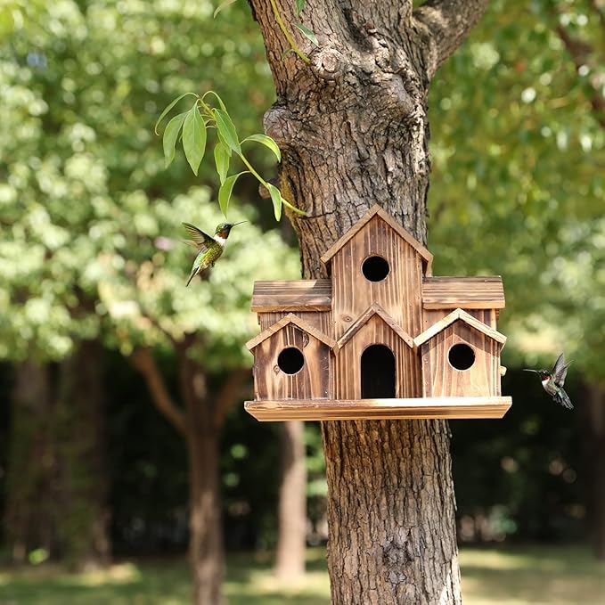 Handmade Hummingbird House - Large Bird House for Garden/Courtyard/Backyard Decor - Room for 6 Bird Families