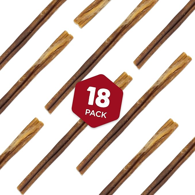 Best Bully Sticks Thick 12 Inch Bully Sticks for Dogs - 18 Count (Pack of 1) - Natural, Grass-Fed Beef, Single Ingredient, Grain and Rawhide Free - Large Breeds