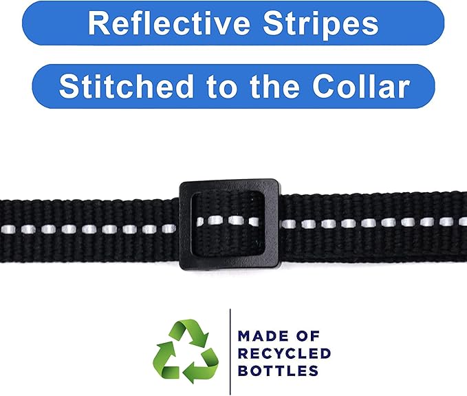 Pawtitas Recycled Cat Collar with Reflective Stitched and Safety Buckle Removable Bell Reflective Cat Breakaway Collar Made from Plastic Bottles - Black Sea Cat Collar.