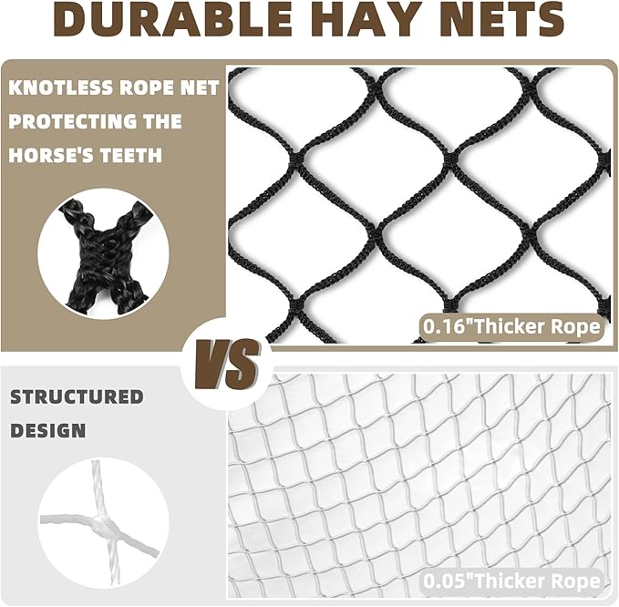 Large Round Bale Hay Net for Horses, 5x5 Ft Knotless Slow Feeder Hay Nets for Horses and Livestock, Black Heavy Round Bales with 2 inches Hole for Horses, Cattle, Sheep in Farms and Pastures