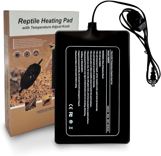 Reptile Heating Pad with Temperature Adjustment, FIPASEN 8x12 Inch Under Tank Heat Pad for Reptiles/Tortoise/Snakes/Lizard/Gecko/Hermit Crab/Frog/Spider/Insect Breeding -Upgraded Terrarium Heating Pad