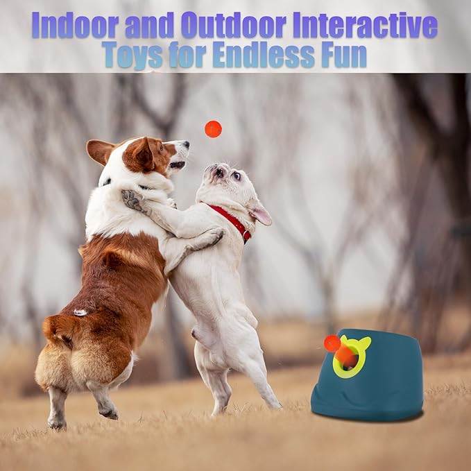 Automatic Ball Launcher for Dogs, Dog Fetch Ball Thrower Launcher, 4 Adjustable Distances, Interactive Pet Self Playing for Small Dogs and Puppies with 10 Balls (2 inches)