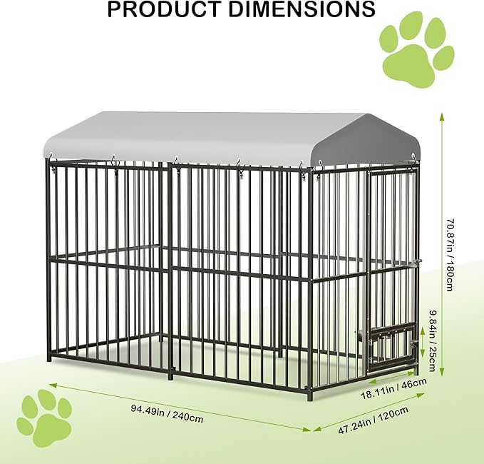 8X4x6FT Large Outdoor Dog Kennel with Swivel Feeder & UV-Resistant Waterproof Roof Covered, Heavy Duty Dog Cage Playpen for Medium and Large Dogs, Easy Assembly