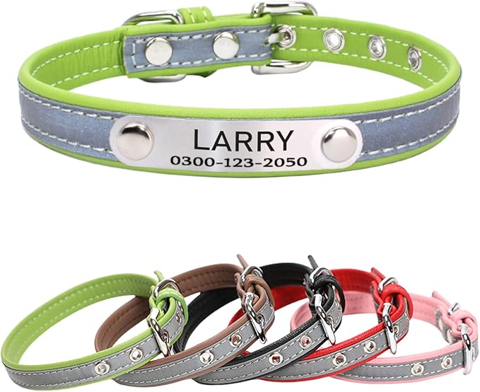 Yonsbox Custom Personalized Reflective Cat Dog Collar with Name Plate Engraved Cute Green Collars for Male Female Boy Girl Cat Kitten Small Dog Puppy