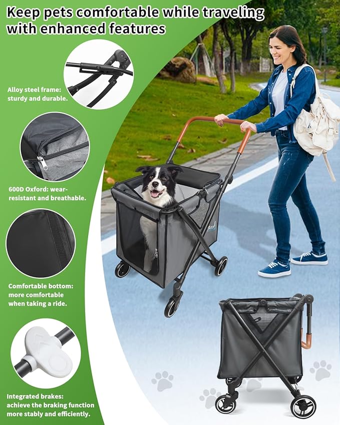 Folding Pet Stroller Dog Stroller for Small/Medium Dogs, Cat ,4 Wheels