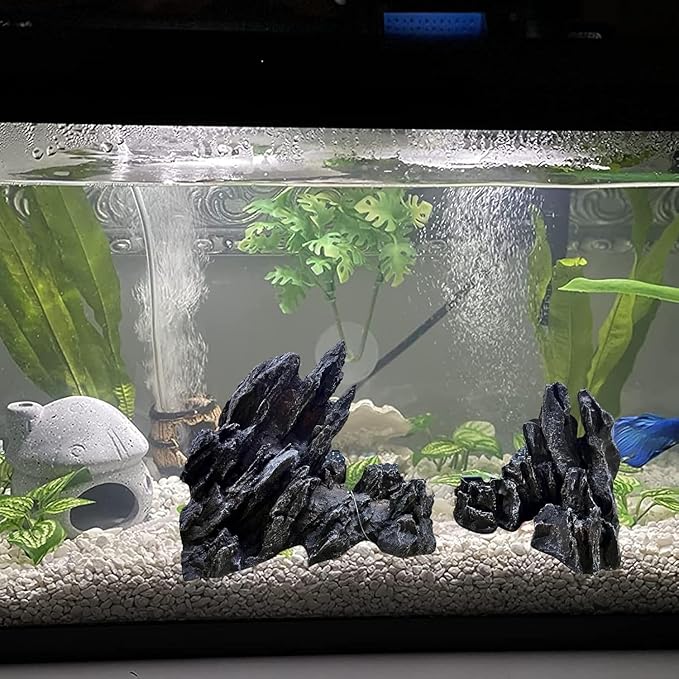 AnRui Aquarium Mountain Artificial Jagged View Stone Decorations Resin Betta Cichlids Hideaway Rock Aquascaping Hiding Cave Hermit Crab Hideout Ornaments (Large)