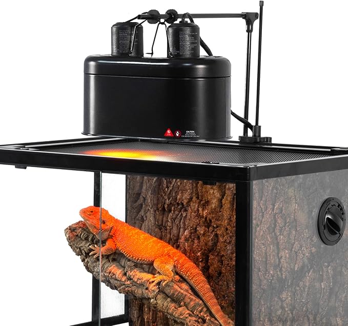 REPTI ZOO Dual Reptile Light Fixture, Reptile Heat Lamp Combo Pack Include 100W Full Spectrum UVA UVB Light Basking Spot Lamp Bulb & 100W Ceramic Heat Emitter Heating Bulb