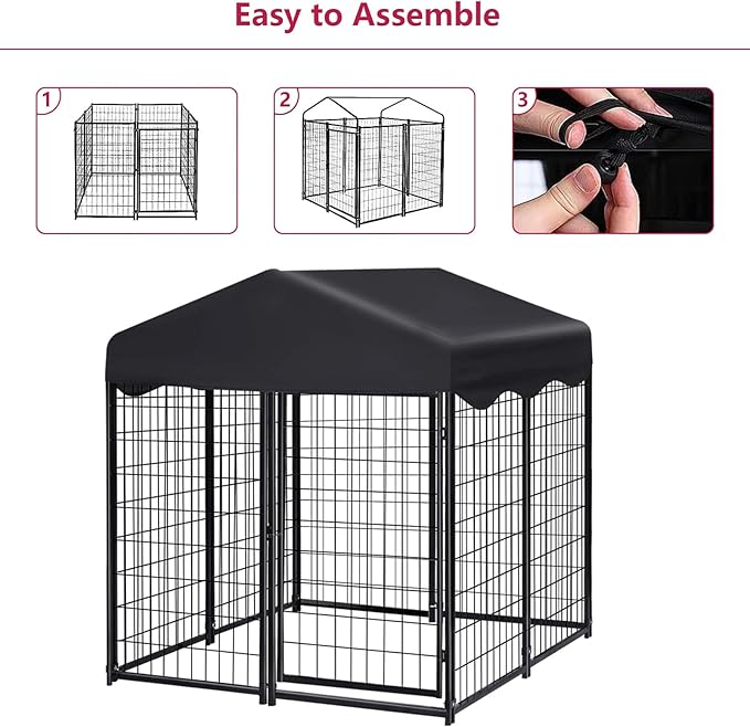 Dog Kennel Outdoor with Roof, 4.5' x 4' x 4' Welded Wire Pet Dog Pen Dog Cage for Outside, Dog Run Enclosures for Dogs Outdoor Animal Hutch with UV-Resistant Waterproof Cover