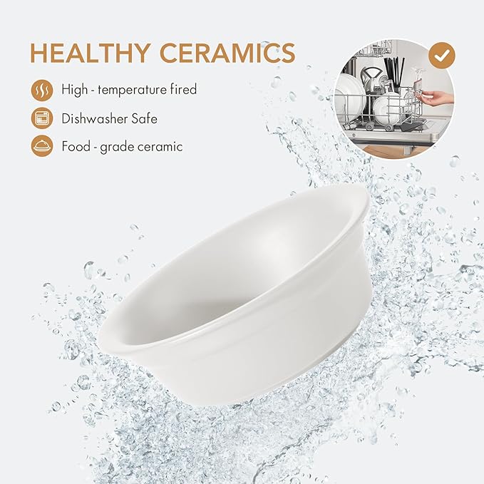 Ceramic 7.1inch Set of 2 Dog Bowls for Medium and Large Dogs, 2pcs Basic Food and Water Dishes for Replacement, Wide Opening Rounded Edge(2 Bowls, Matt White)