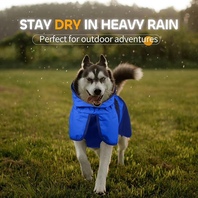 Dog Raincoat Waterproof Reflective Rain Coat with Adjustable Belly Strap & Leg Straps, Hooded Dog Rain Jacket with Leash Hole, Windproof Puppy Rain Gear for Small Medium Large Dogs