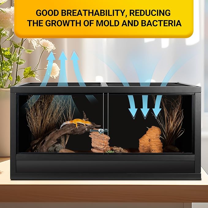 REPTI ZOO 50 Gallon Wooden Reptile Tank Enclosure, 36x18x18 inch Reptile Terrarium for Bearded Dragon Ball Python Gecko Snake Turtle, Light Weight Habitat Cage