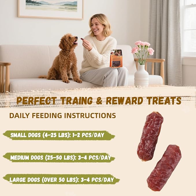 Soft Beef Sausage Dog Treats, Slow Roasted Beef Jerky for Dogs High Protein Low Fat, Grain-Free Gluten-Free Training Rewards Treats for Small Medium Large Dogs,10.58 oz