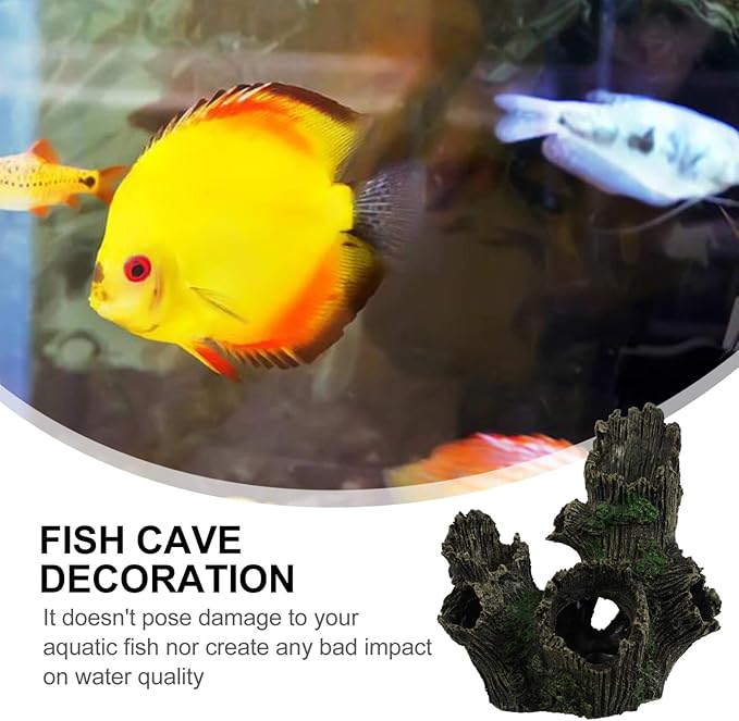 balacoo Fish Tank Ornament Resin Wood Tree Stump Aquarium Decor Driftwood Betta Log Play House Hollow Tree Hole Landscape Decor for Freshwater Betta Cichlid Reptile