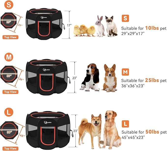 Dog Playpen, Puppy Pet Playpens Indoor for Large Dogs Tent Crates Cage Indoor/Outdoor, Portable Pop Up Dog Kennel Playpen with Carrying Case for Dogs/Cats/Rabbits, Removable Zipper Top, Black