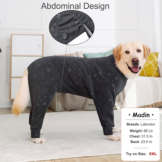Dog Coats Autumn Winter Jumpsuit for Large Medium Dogs, Warmer Recovery Suit Polar Fleece Dog Bodysuit Lightweight Pajamas Pullover Stretchy Onesie Four-Legged Cold Weather Clothes(3XL, Grey)