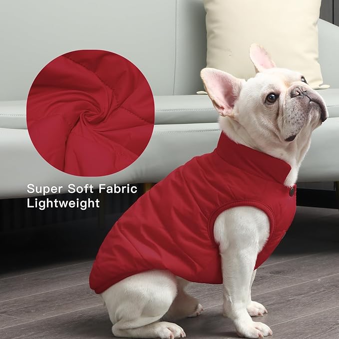 2 Layers Fleece Lined Warm Dog Jacket for Winter Cold Weather,Soft Windproof Large Dog Coat,Red XXL