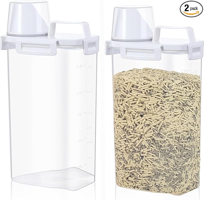 REEZEIVI 2 Pcs Cat Litter Storage Container Cat Litter Storage Bin with Airtight Lid and Handle,10 lbs cat litter container,Translucent Body,Moisture Cat Litter Storage