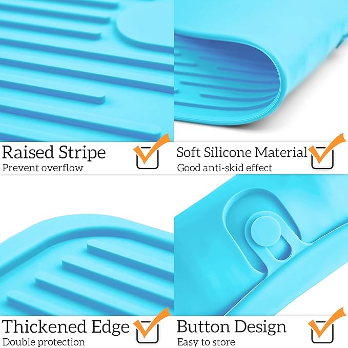Ptlom Pet Placemat for Dog and Cat, Anti-Slip Waterproof Dogs Feeding Mat Prevent Food and Water Overflow, Bowl Mats Suitable for Medium and Small Pets, Blue, Silicone