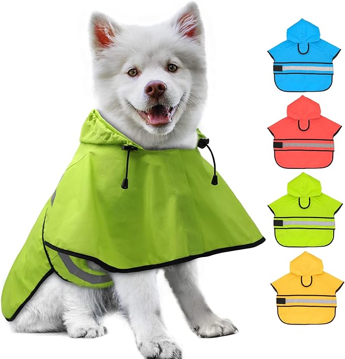 Candofly Dog Raincoat Hooded Poncho - Adjustable Waterproof Dog Rain Jacket Lightweight Reflective Dog Rain Coat Pet Slicker for Small Medium Large Dogs (Small, Green)