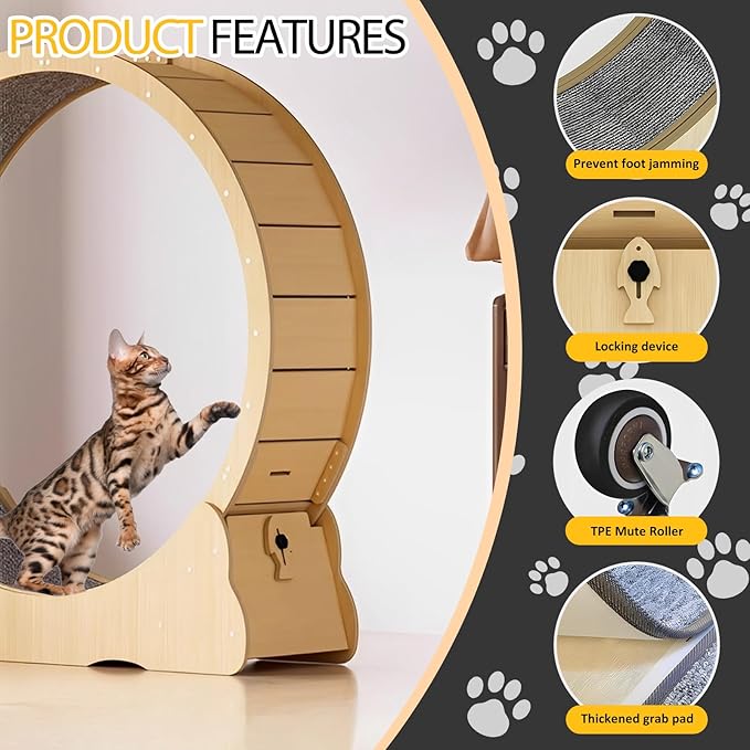 43.3 inch Large Cat Exercise Wheel Cat Treadmill,Low Noise Running Wheel for Indoor Cats,Cat Hamster Wheels for Cat's Fitness and Health,Suitable for Most Cats