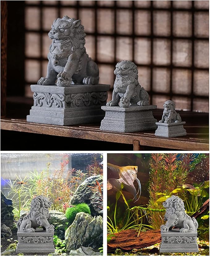 livelyfish Large Asian Fu Foo Dogs Statues A Pair of Two Guardian Lion Sandstone Figurine Pets Fish Tank Aquarium Landscape Ornaments Accessories Feng Shui Decorations (D)