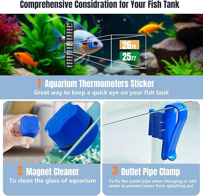 Aquarium Vacuum Gravel Cleaner, 32W 6 in 1 Electric Fish Tank Vacuum Gravel Cleaner,Fish Tank Cleaner for Aquarium Water Changer Sand Gravel Cleaner Remove Dirt Water Shower Water Circulation
