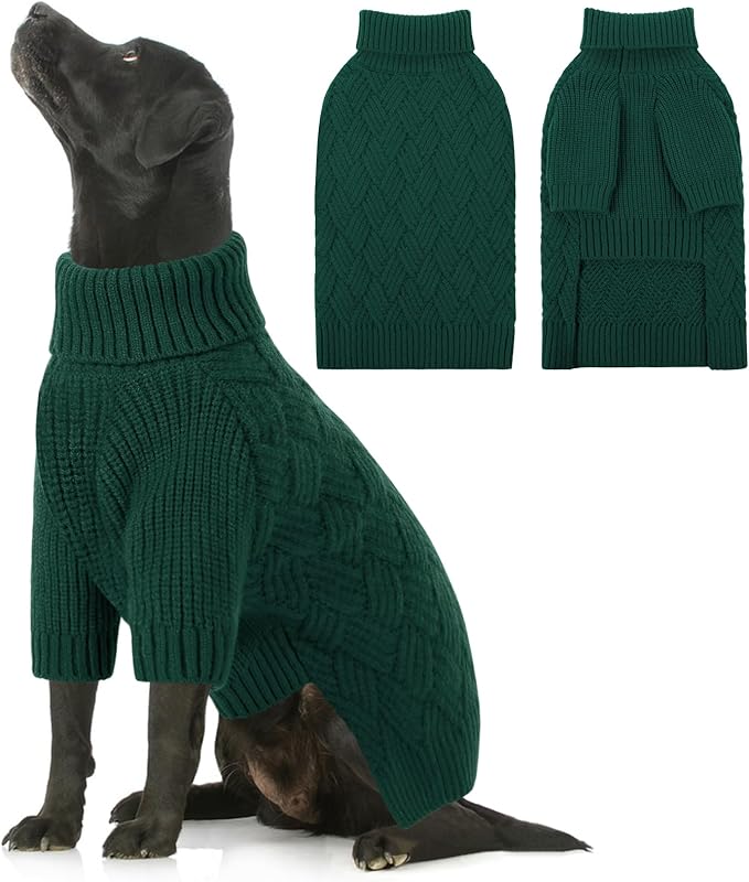 SUNFURA Dog Sweater Large Size Dogs, XL Dog Sweaters for Winter, Extra Large Breeds Girl Boy Pullover, Pet Knitted Knitwear Fall Sweatshirt for Pitbull, Labrador Retriever, Green X-Large