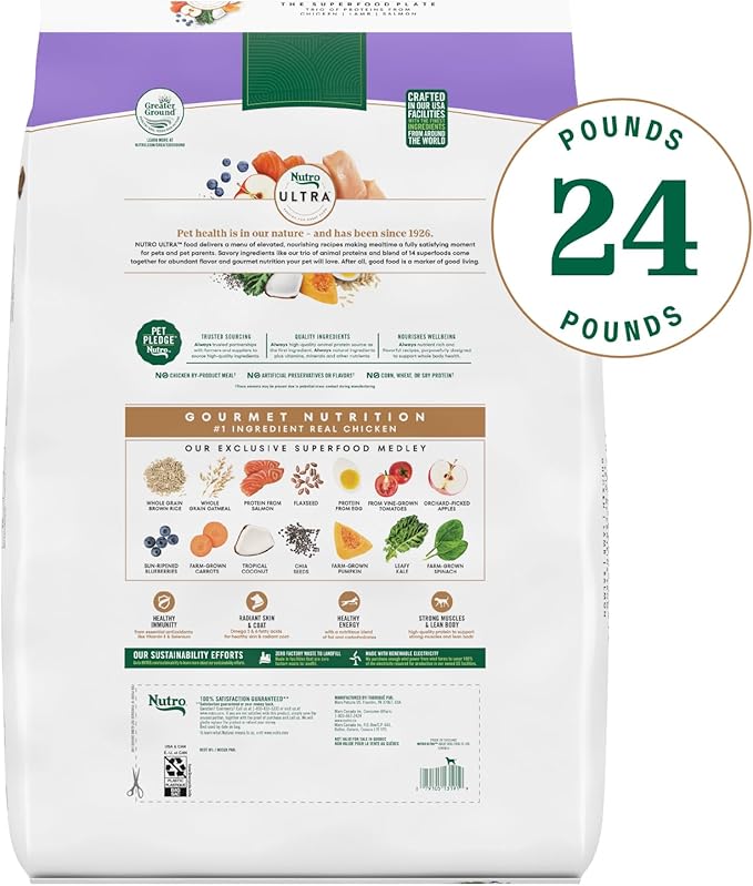 Nutro Ultra Adult Dry Dog Food with a Trio of Proteins from Chicken, Lamb and Salmon, 24 lb Bag
