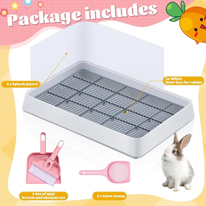 Uiifan Large Rabbit Bunny Litter Box Guinea Pig Litter Tray 22.5 x 17.9 x 3.07 Inch Small Animal Pet Toilet Potty Pan Rectangular Rabbit Bedding Tray Ferrets Cage (White and Pink)
