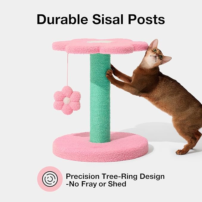 VETRESKA 18" Flora Cat Tree, Sisal Scratching Posts with Hanging Blossom Toy, Indoor Cats Furniture Activity Center for Cats Kittens, Pink