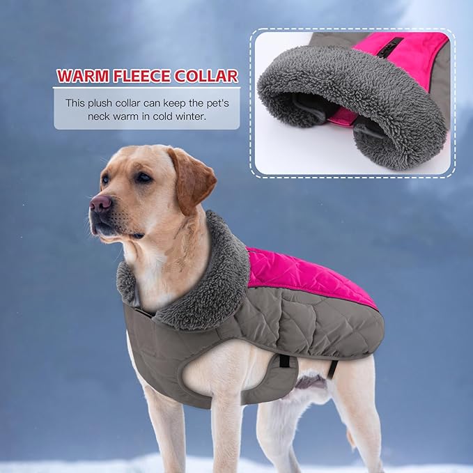 Doglay Dog Coat, Waterproof Dog Jacket Pet Winter Coat for Cold Weather with Thicken Furry Collar, Reflective Puppy Winter Jacket Warm Fleece Lining for Small Medium Large Pets