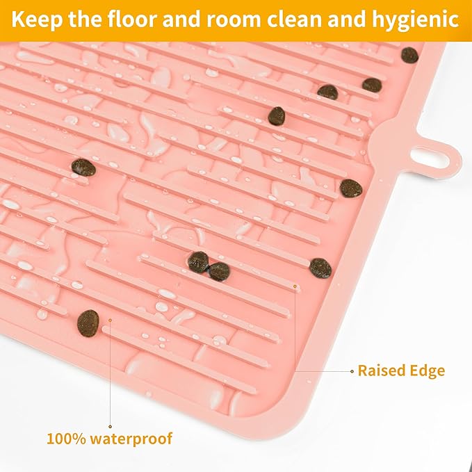 Ptlom Silicone Pet Placemat for Dogs and Cats, Non-Slip Waterproof Dog Feeding Bowl Mats for Food and Water, Small Medium Large Pet Tray Mat Prevent Residues from Spilling onto The Floor, Pink