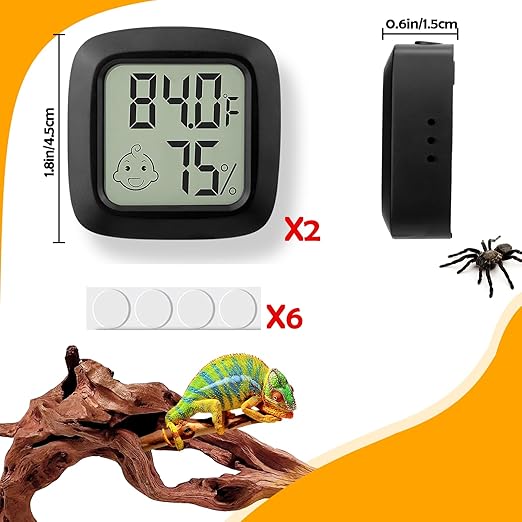 2 PCS Reptile Thermometer and Humidity Gauge for Bearded Dragon with On-Off, Reptile Tank Accessories for Jumping Spider, Leopard Gecko, Hermit Crab, Gecko, Ball Python, Lizard