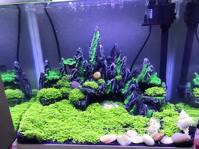 PakyKai Large Fish Tank Decorations, Mountain View Aquarium Ornament with Tree House Cave Bridge Artificial Plastic Plants Aquarium Decorations