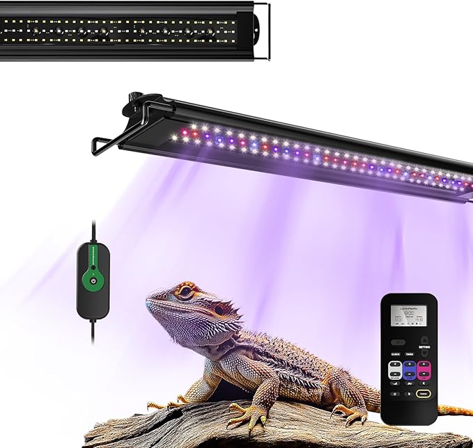 12W LED UVB Strip Lights for Reptiles, Dimming UVB UVA Reptile Lamp, LCD Remote Control with 24/7 Timer, Multiple Modes for Bearded Dragon Leopard Gecko Tortoise Frog Snake Plant