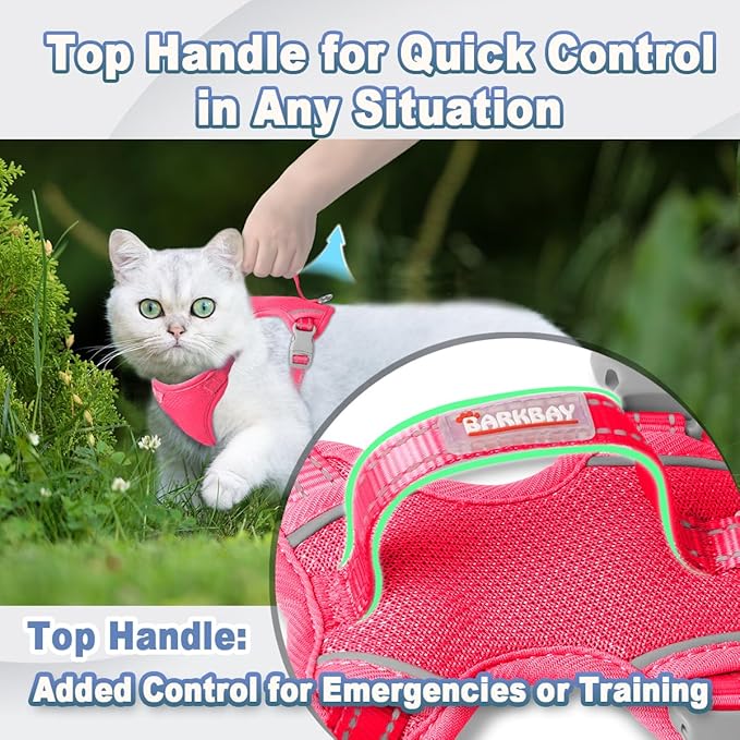 Cat Harness and Leash Set Escape Proof for Kitten Walking, Soft Adjustable Top Handle Vest Harnesses for Cats, Easy Control Breathable Reflective Small Medium Large, Pink, S